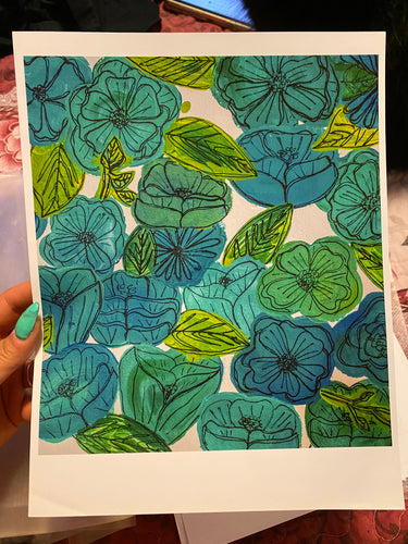 Blue and Green Floral Print