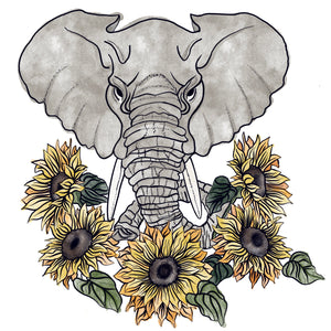 Elephant and Sunflowers