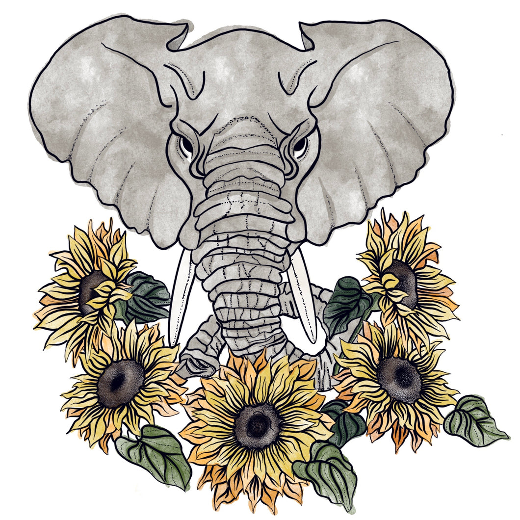 Elephant and Sunflowers
